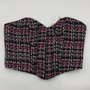 Zara Textured Tweed Structured Corset Top